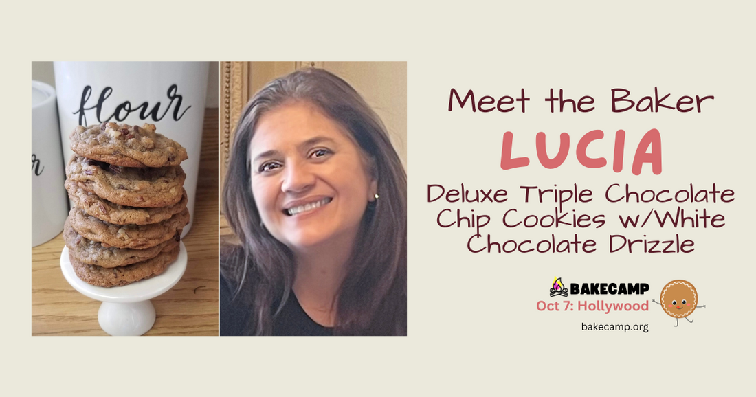 Lucia's Deluxe Triple Chocolate Chip Cookies w/White Chocolate Drizzle at #BakeCamp LA