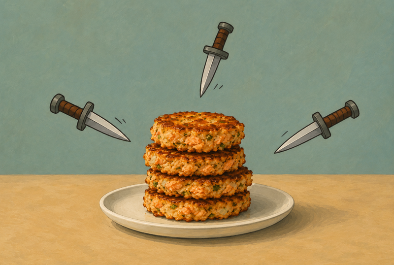 Since When Do We Bring Daggers to a Salmon Cake?
