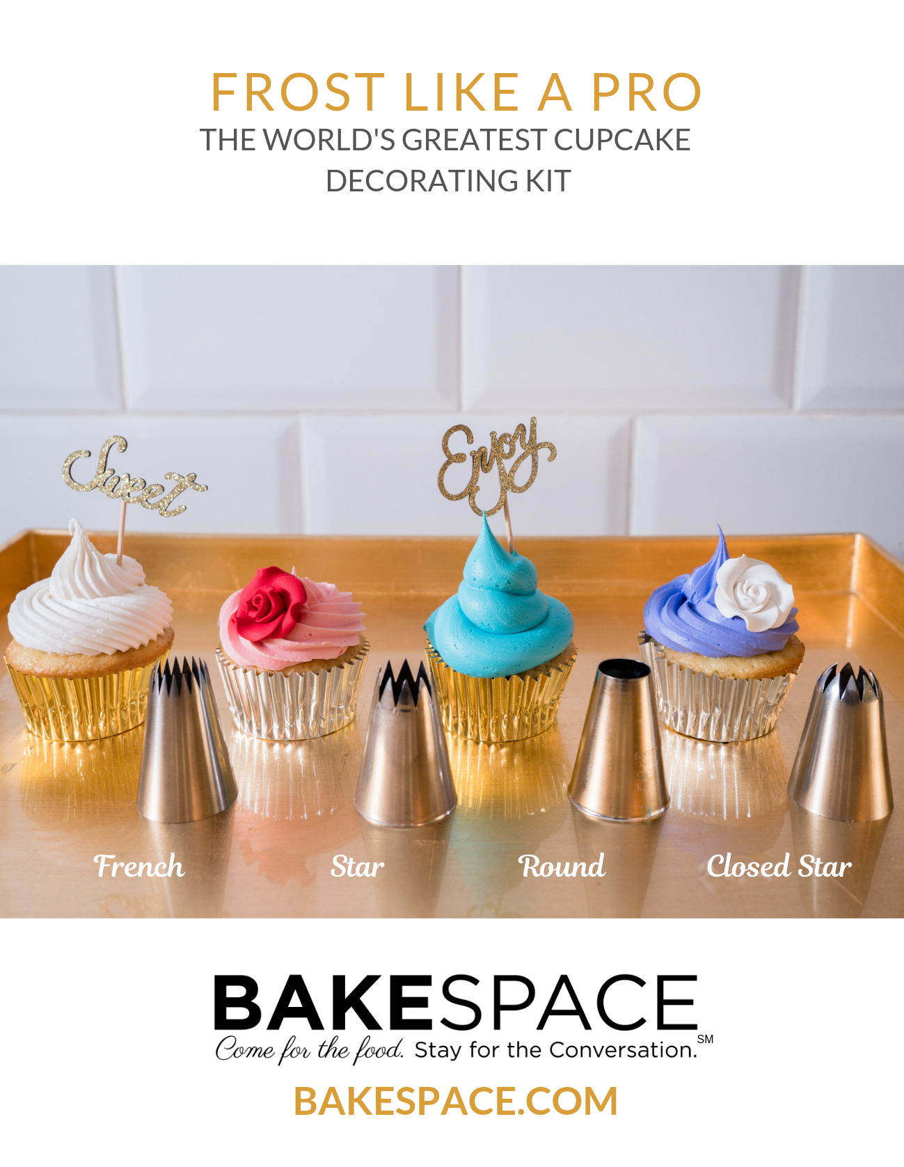 World's Best Cupcake Frosting Kit (with 4 jumbo decorating tips & reusable pastry bag) - BakeSpace Shop